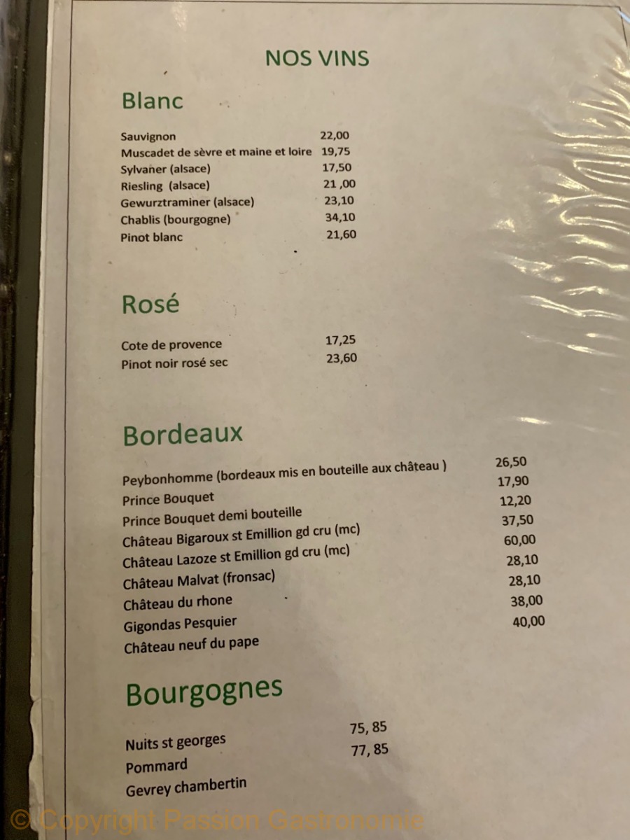 Hostellerie de L'Oise -La carte des vins