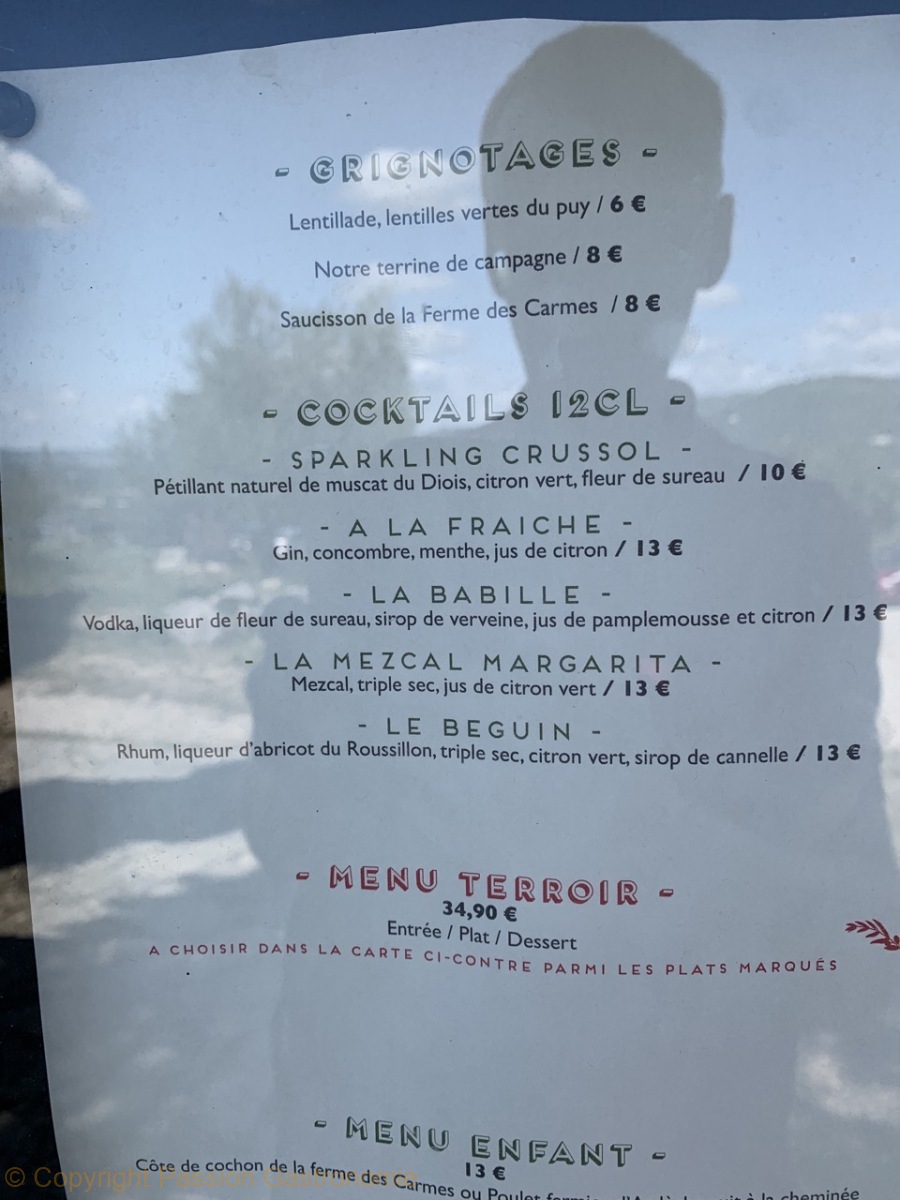 Auberge de Crussol - Le menu