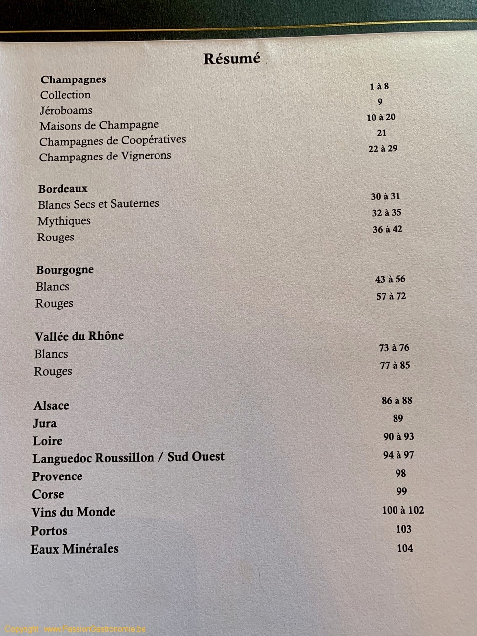 Restaurant Les Crayères - Le résumé de la carte des vins