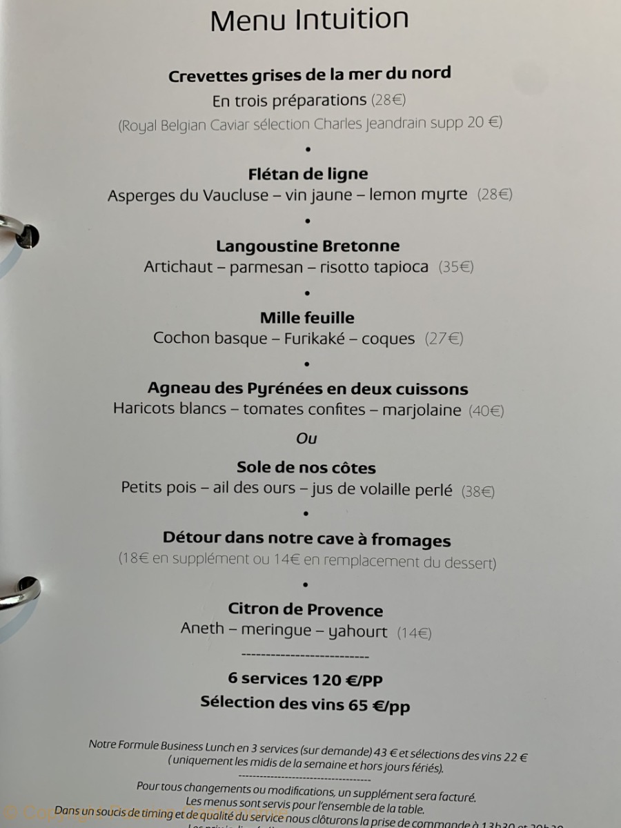 Restaurant Attablez-Vous - Menu Intuition