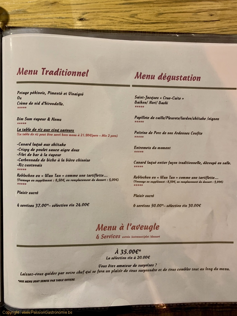 Restaurant chinois Dynasty - Les menus