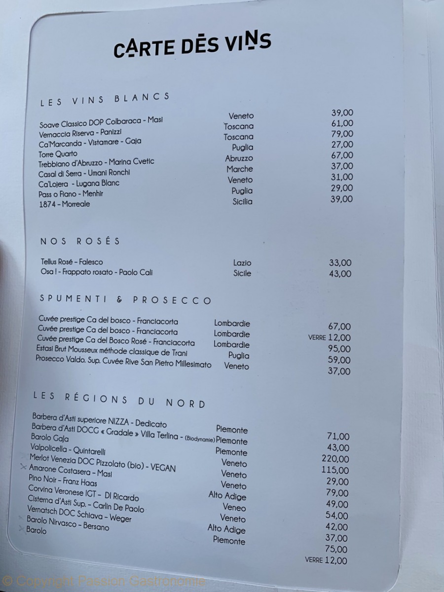 Restaurant Felicita - La carte des vins