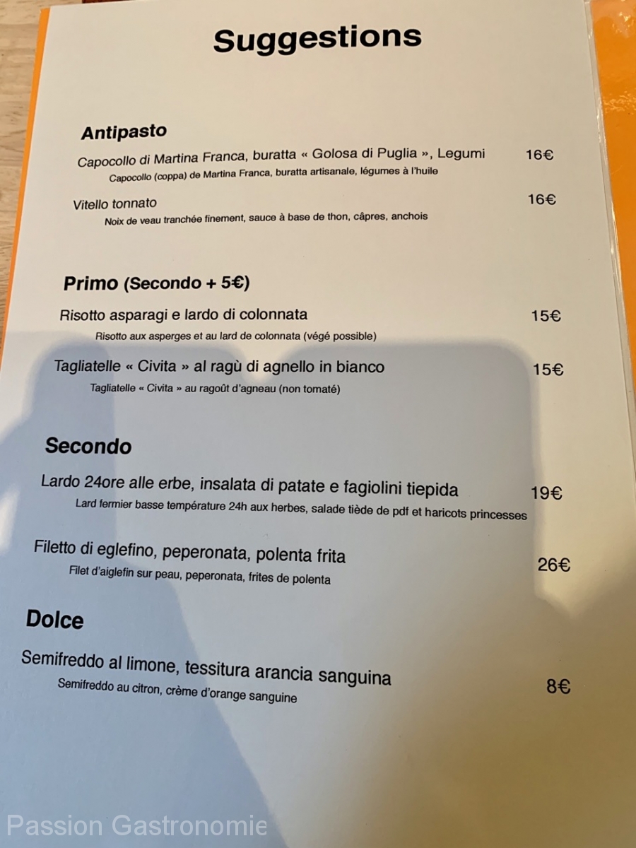 Restaurant I Cugini - Les suggestions