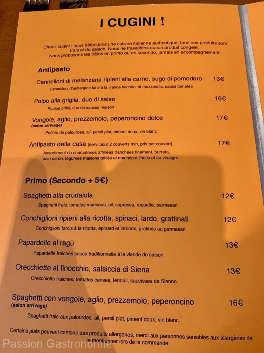 Restaurant I Cugini - Antipasto et Primo