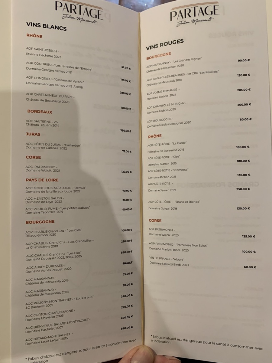 Restaurant Partage - Carte des vins 2